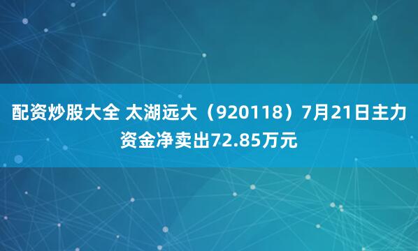 配资炒股大全 太湖远大（920118）7月21日主力资金净卖出72.85万元